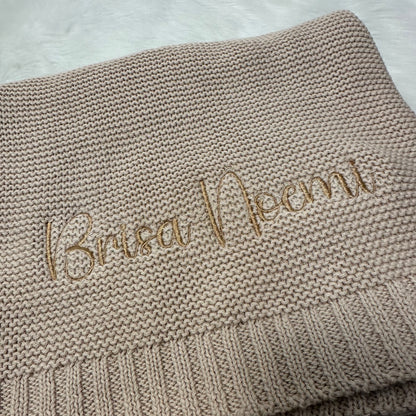 BABY BLANKET WITH EMBROIDERED NAME | COTTON KNIT